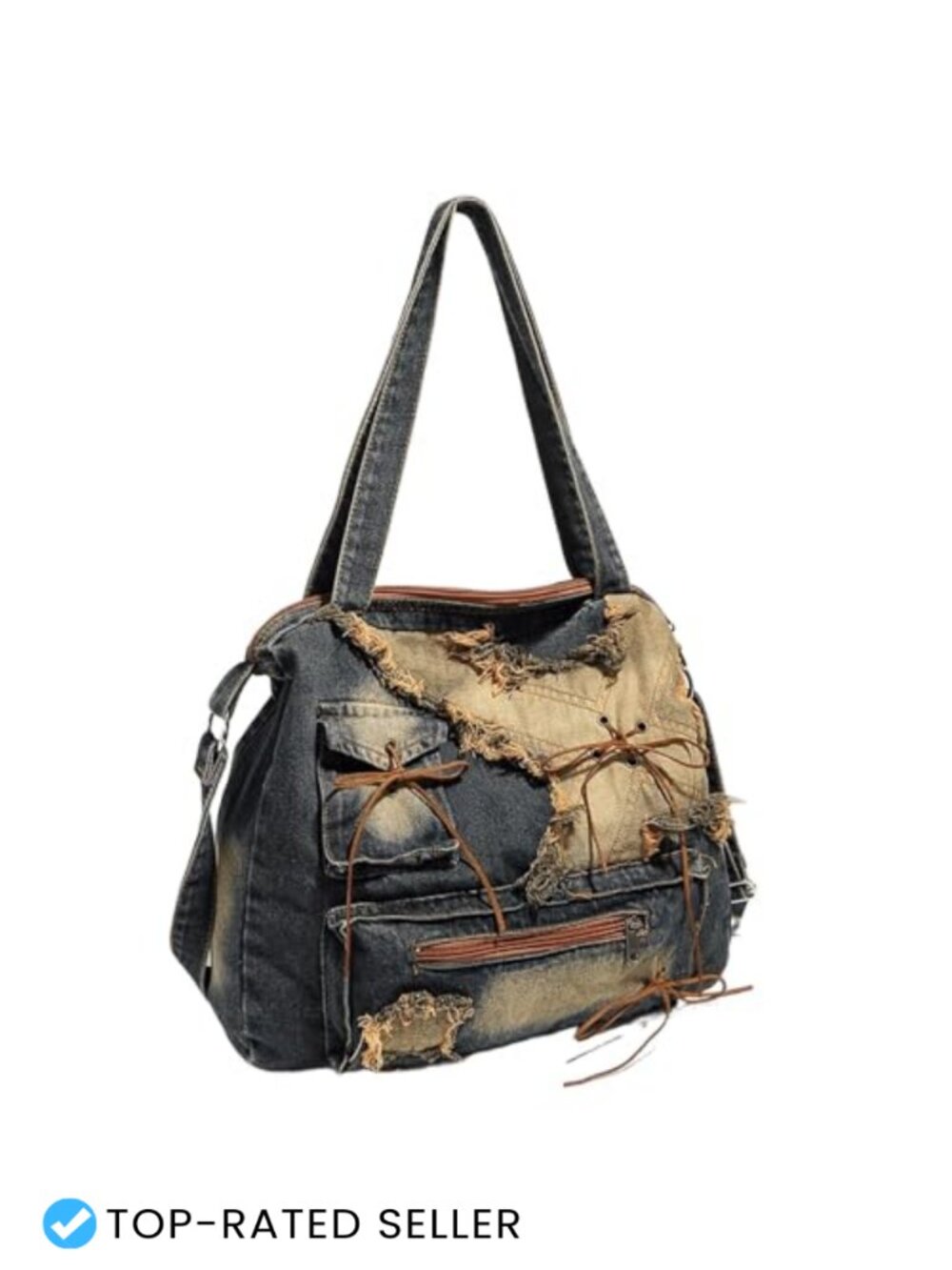 Y2K Large Capacity Tote Bag Shoulder Crossbody Wash Denim Retro Casual